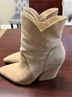 Dolce Vita Taupe Suede Pointed-Toe Ankle Booties